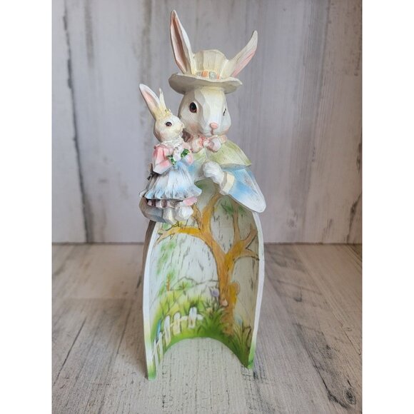 Rabbit mother child sencic picture Easter home decor figure - Picture 1 of 5